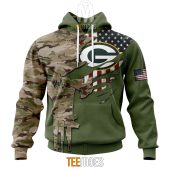 NFL Green Bay Packers Custom Name Number Green Camo US Military Pullover Hoodie