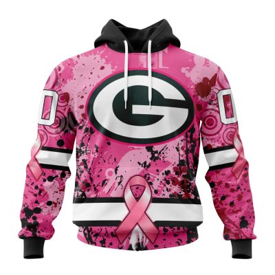 NFL Green Bay Packers Custom Name Number Pink Breast Cancer Pullover Hoodie