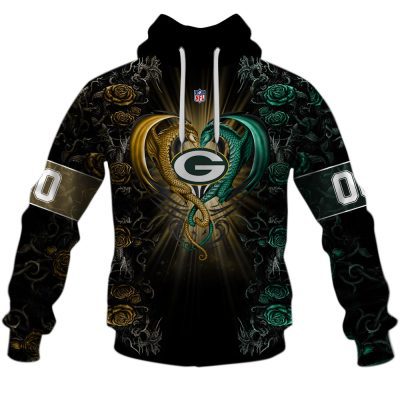 NFL Green Bay Packers Custom Name Number Rose Dragon Pullover Hoodie