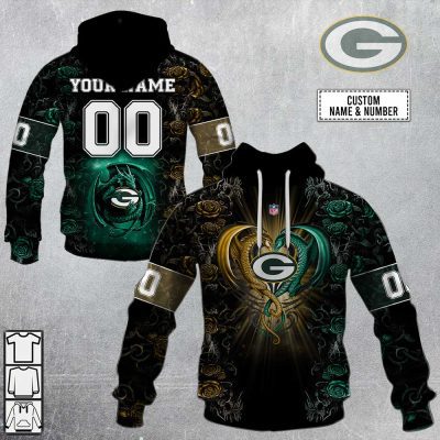 NFL Green Bay Packers Custom Name Number Rose Dragon Pullover Hoodie