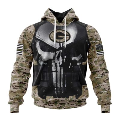 NFL Green Bay Packers Custom Name Number Skull Camo Veteran Kits Pullover Hoodie