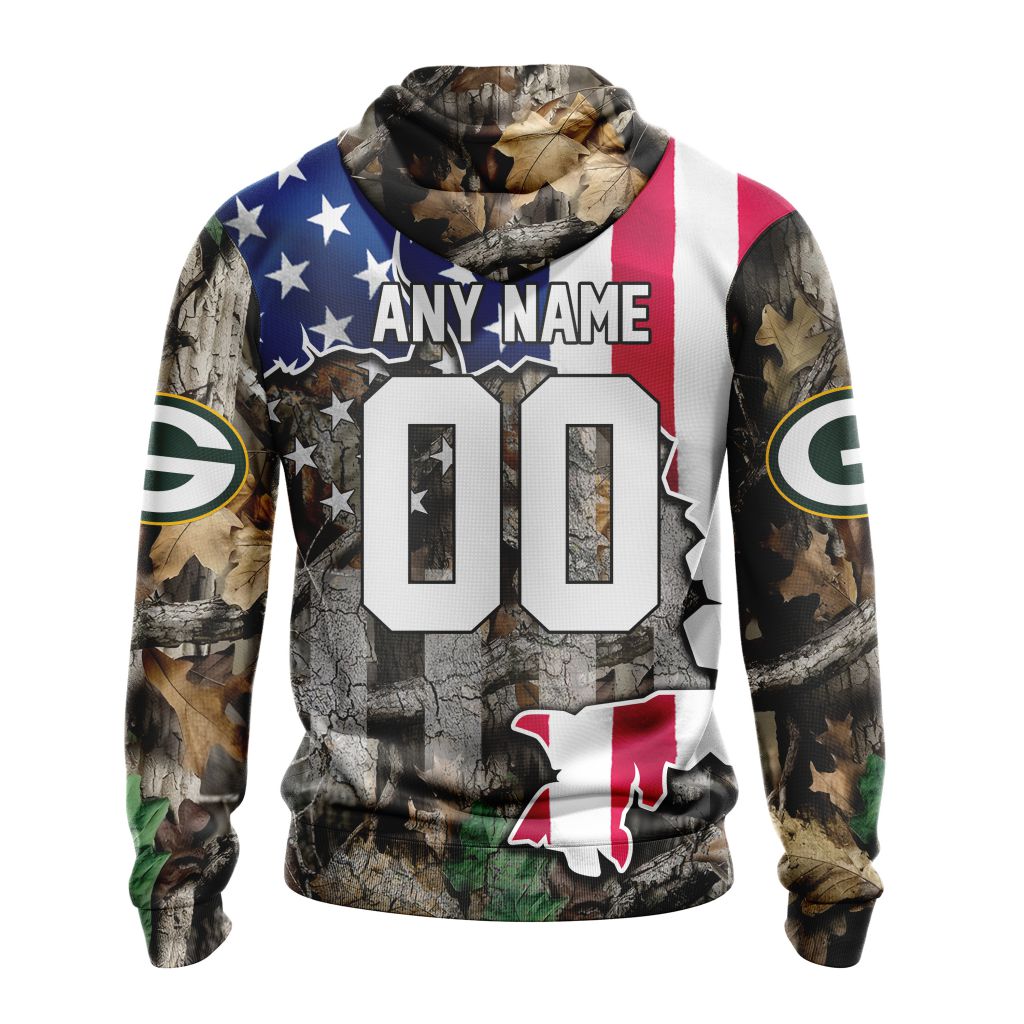 NFL Green Bay Packers Custom Name Number USA Flag Camo Realtree Pullover Hoodie NFL Green Bay Packers Custom Name Number USA Flag Camo Realtree Pullover Hoodie