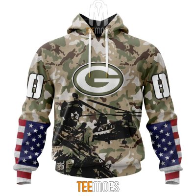 NFL Green Bay Packers Custom Name Number Veteran Salute To Service Pullover Hoodie