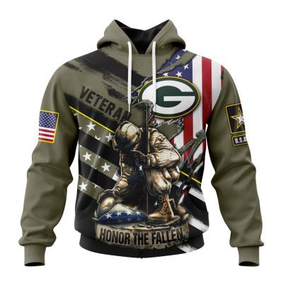 NFL Green Bay Packers Custom Name Number Veterans Kneeling Soldier Pullover Hoodie