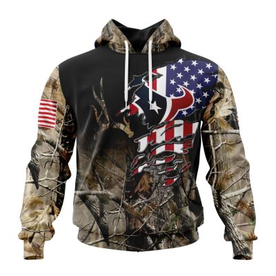 NFL Houston Texans Custom Name Number Camo Realtree Hunting Pullover Hoodie