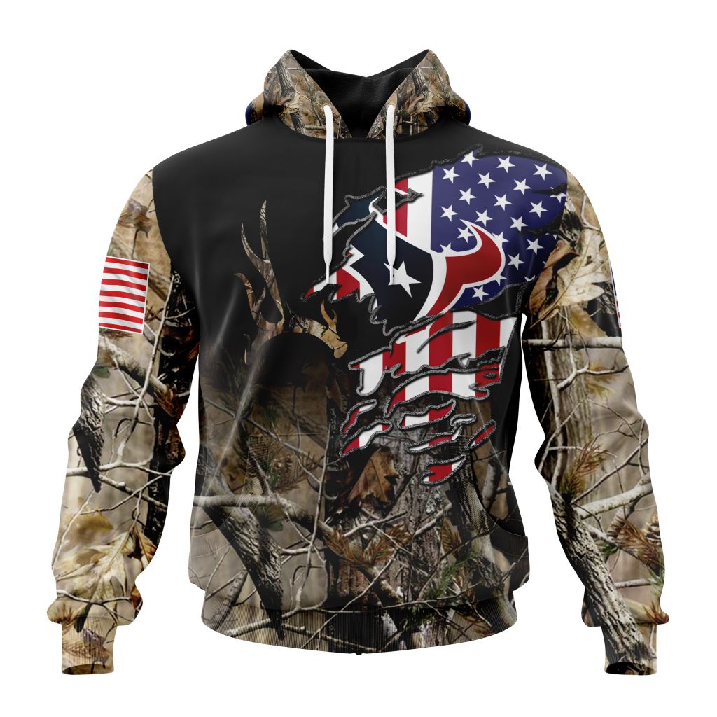 NFL Houston Texans Custom Name Number Camo Realtree Hunting Pullover Hoodie NFL Houston Texans Custom Name Number Camo Realtree Hunting Pullover Hoodie