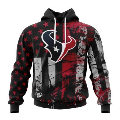 NFL Houston Texans Custom Name Number Classic Grunge American Flag Pullover Hoodie