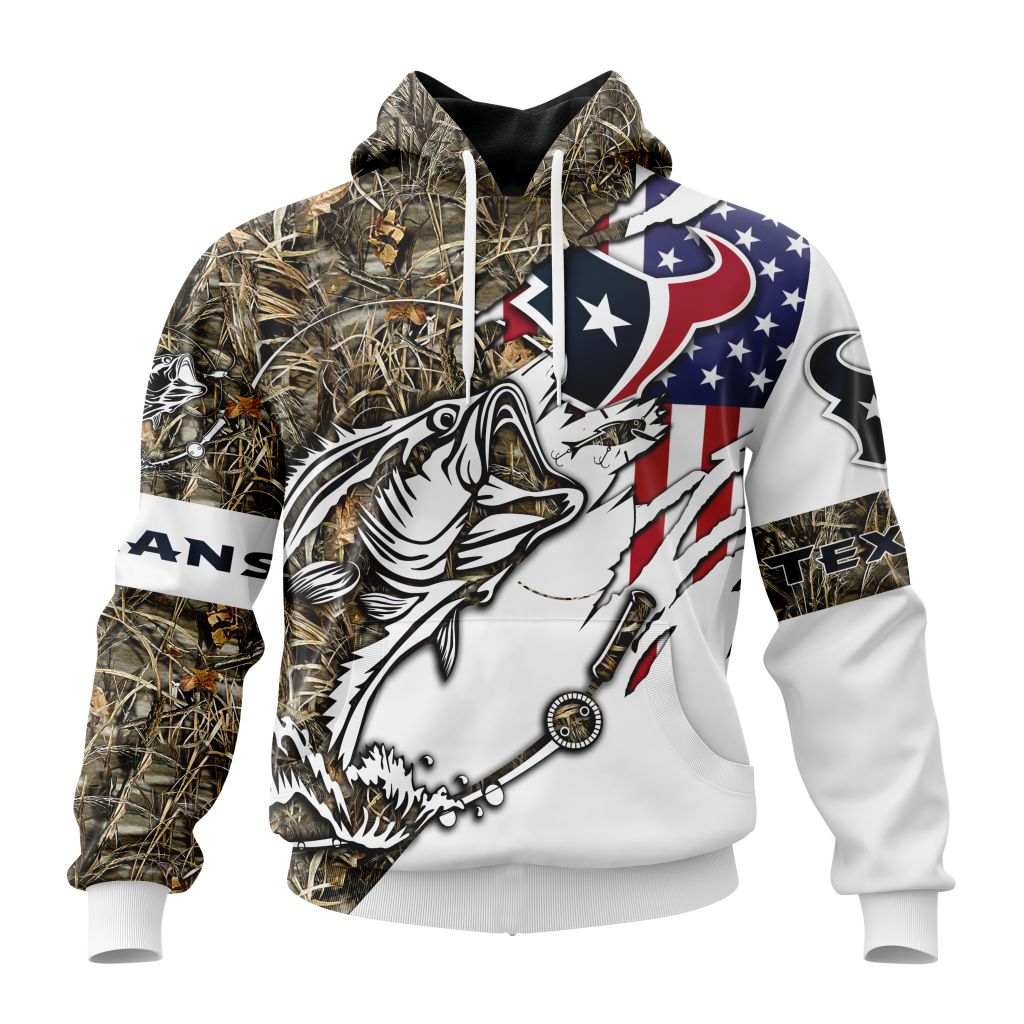 NFL Houston Texans Custom Name Number Fishing With Flag Of USA Pullover Hoodie NFL Houston Texans Custom Name Number Fishing With Flag Of USA Pullover Hoodie