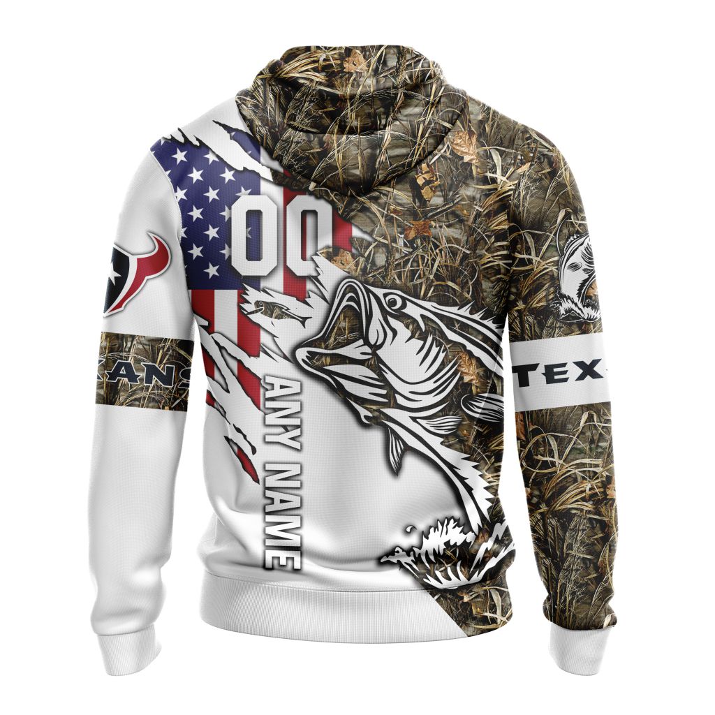 NFL Houston Texans Custom Name Number Fishing With Flag Of USA Pullover Hoodie NFL Houston Texans Custom Name Number Fishing With Flag Of USA Pullover Hoodie