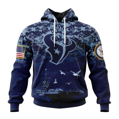 NFL Houston Texans Custom Name Number Honor US Navy Veterans Pullover Hoodie