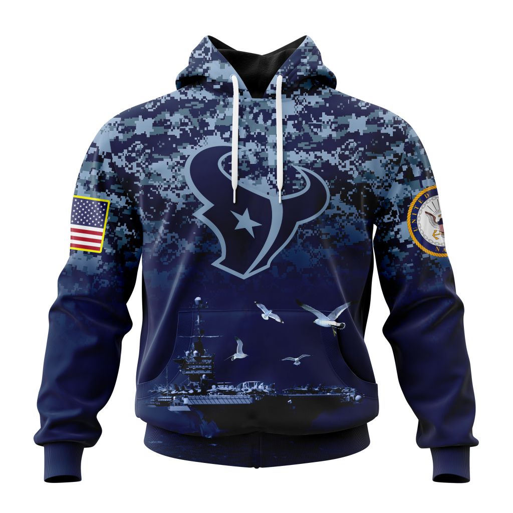 NFL Houston Texans Custom Name Number Honor US Navy Veterans Pullover Hoodie NFL Houston Texans Custom Name Number Honor US Navy Veterans Pullover Hoodie