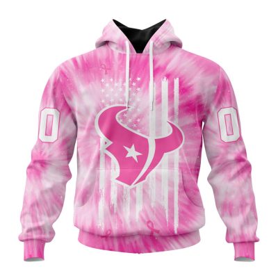NFL Houston Texans Custom Name Number Pink Tie-Dye Pullover Hoodie