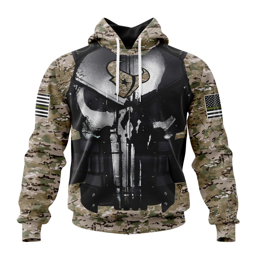 NFL Houston Texans Custom Name Number Skull Camo Veteran Kits Pullover Hoodie NFL Houston Texans Custom Name Number Skull Camo Veteran Kits Pullover Hoodie