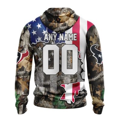 NFL Houston Texans Custom Name Number USA Flag Camo Realtree Pullover Hoodie