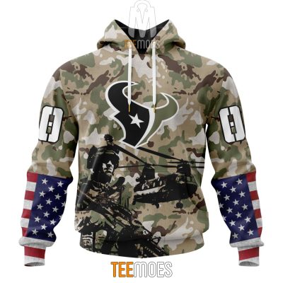 NFL Houston Texans Custom Name Number Veteran Salute To Service Pullover Hoodie