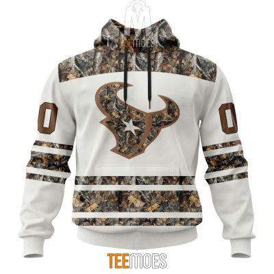 NFL Houston Texans Custom Name Number White Camo Hunting Pullover Hoodie