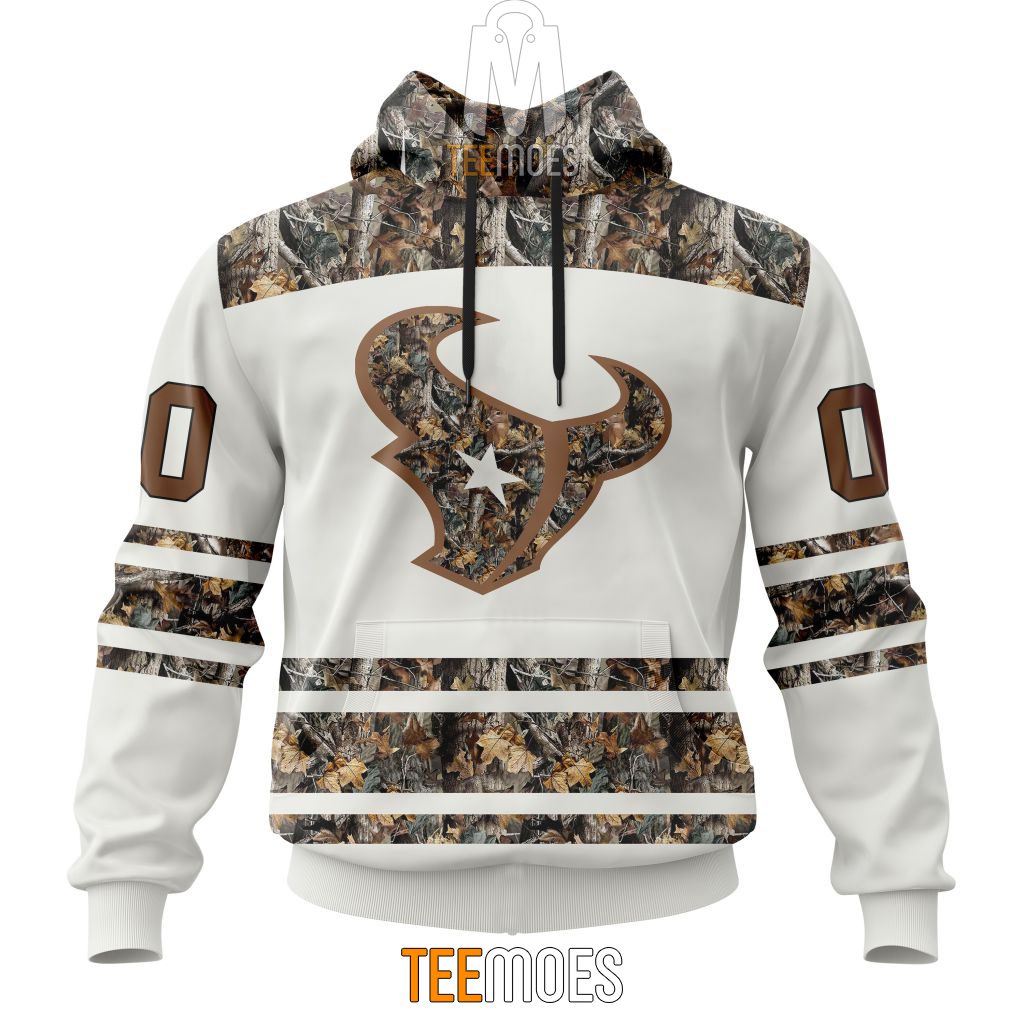 NFL Houston Texans Custom Name Number White Camo Hunting Pullover Hoodie NFL Houston Texans Custom Name Number White Camo Hunting Pullover Hoodie