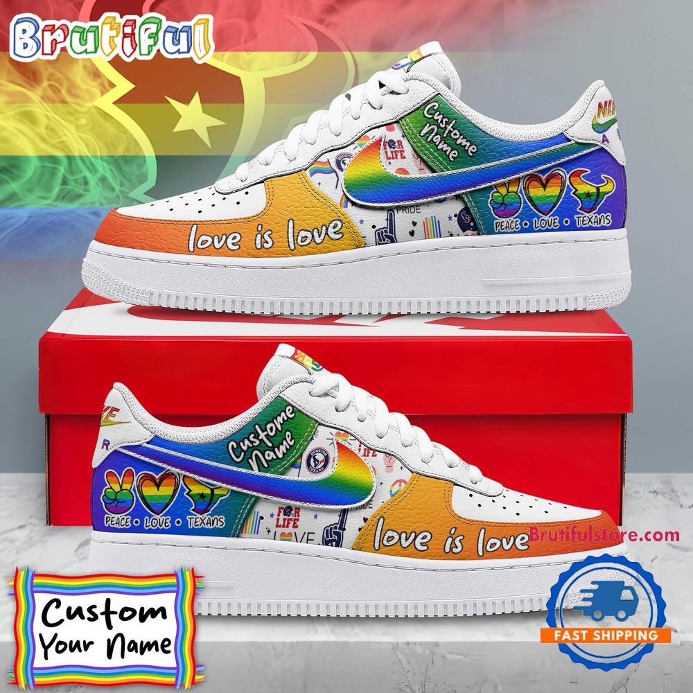 NFL Houston Texans Pride Peace Love Texans Custom Air Force 1 Shoes Sneaker NFL Houston Texans Pride Peace Love Texans Custom Air Force 1 Shoes Sneaker
