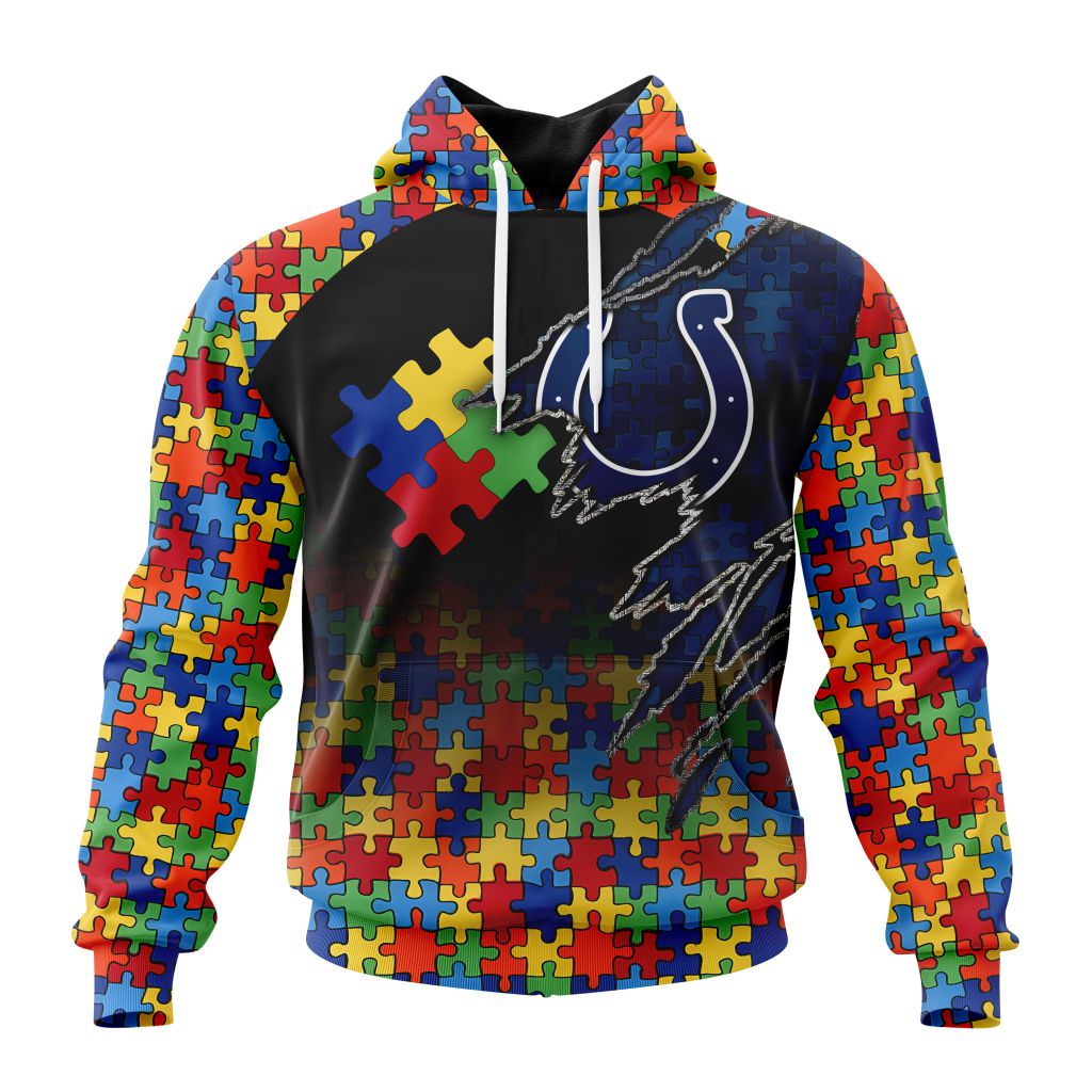 NFL Indianapolis Colts Custom Name Number Autism Awareness Design Pullover Hoodie NFL Indianapolis Colts Custom Name Number Autism Awareness Design Pullover Hoodie