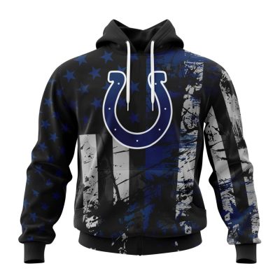 NFL Indianapolis Colts Custom Name Number Classic Grunge American Flag Pullover Hoodie