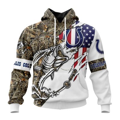 NFL Indianapolis Colts Custom Name Number Fishing With Flag Of USA Pullover Hoodie