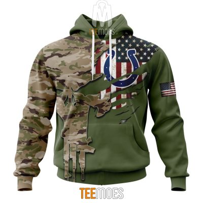NFL Indianapolis Colts Custom Name Number Green Camo US Military Pullover Hoodie