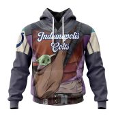 NFL Indianapolis Colts Custom Name Number Mandalorian And Baby Yoda Pullover Hoodie