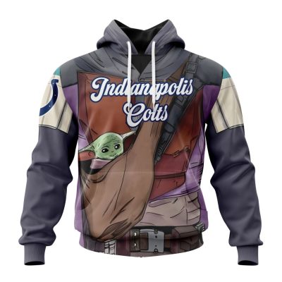 NFL Indianapolis Colts Custom Name Number Mandalorian And Baby Yoda Pullover Hoodie
