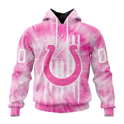 NFL Indianapolis Colts Custom Name Number Pink Tie-Dye Pullover Hoodie