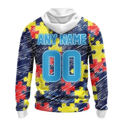 NFL Indianapolis Colts Custom Name Number Puzzle Autism Awareness Pullover Hoodie