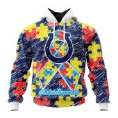 NFL Indianapolis Colts Custom Name Number Puzzle Autism Awareness Pullover Hoodie