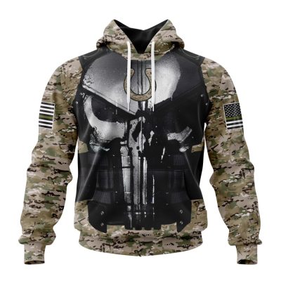 NFL Indianapolis Colts Custom Name Number Skull Camo Veteran Kits Pullover Hoodie