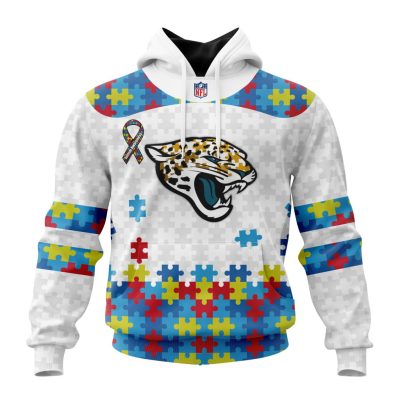 NFL Jacksonville Jaguars Custom Name Number Autism Awareness Pullover Hoodie