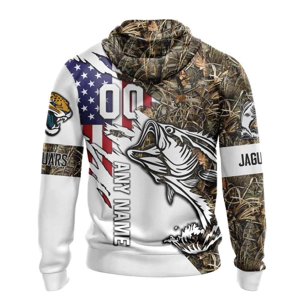 NFL Jacksonville Jaguars Custom Name Number Fishing With Flag Of USA Pullover Hoodie NFL Jacksonville Jaguars Custom Name Number Fishing With Flag Of USA Pullover Hoodie