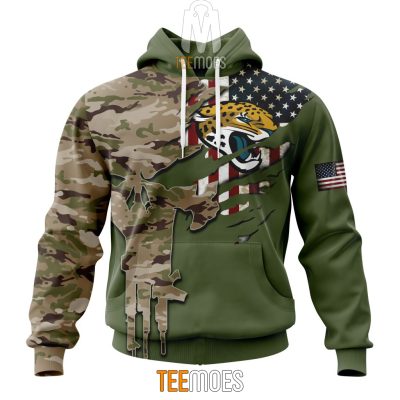 NFL Jacksonville Jaguars Custom Name Number Green Camo US Military Pullover Hoodie
