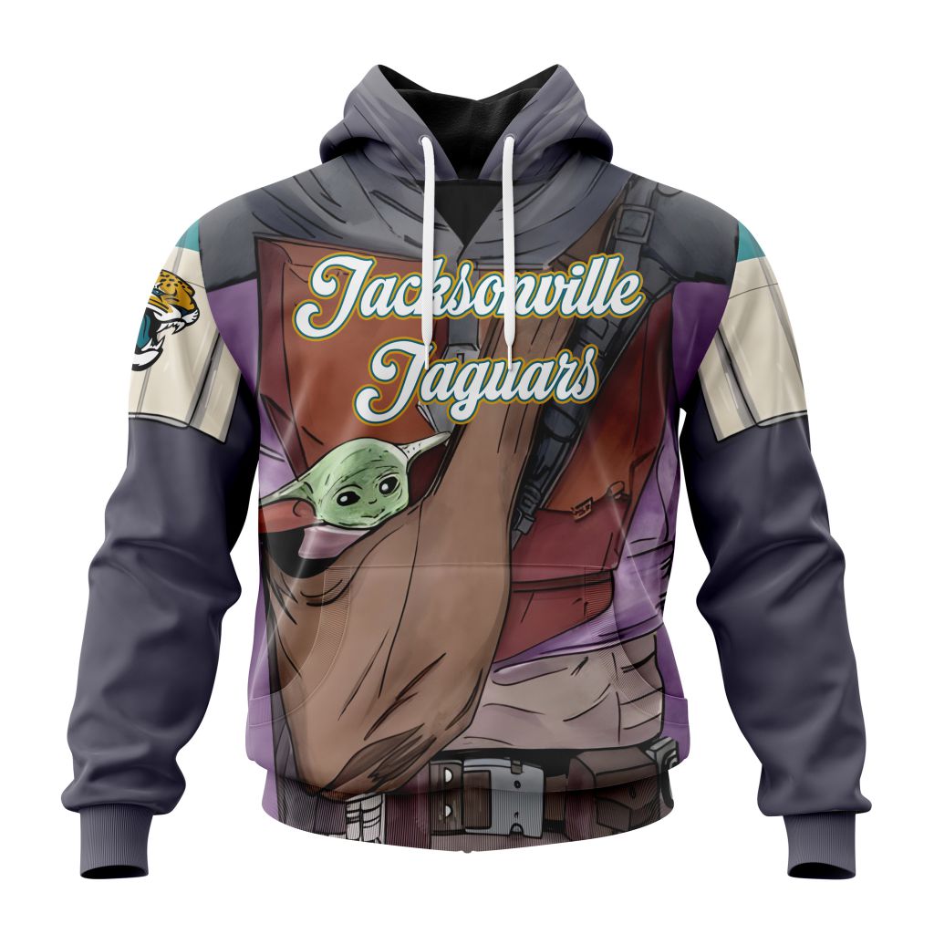 NFL Jacksonville Jaguars Custom Name Number Mandalorian And Baby Yoda Pullover Hoodie NFL Jacksonville Jaguars Custom Name Number Mandalorian And Baby Yoda Pullover Hoodie