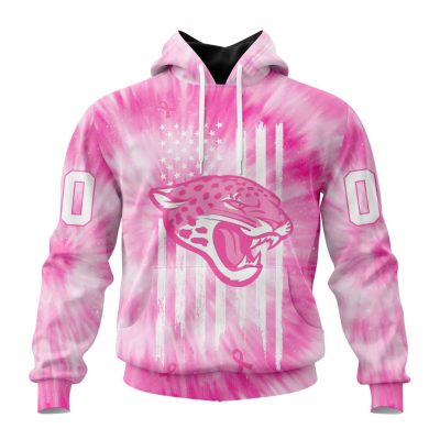 NFL Jacksonville Jaguars Custom Name Number Pink Tie-Dye Pullover Hoodie