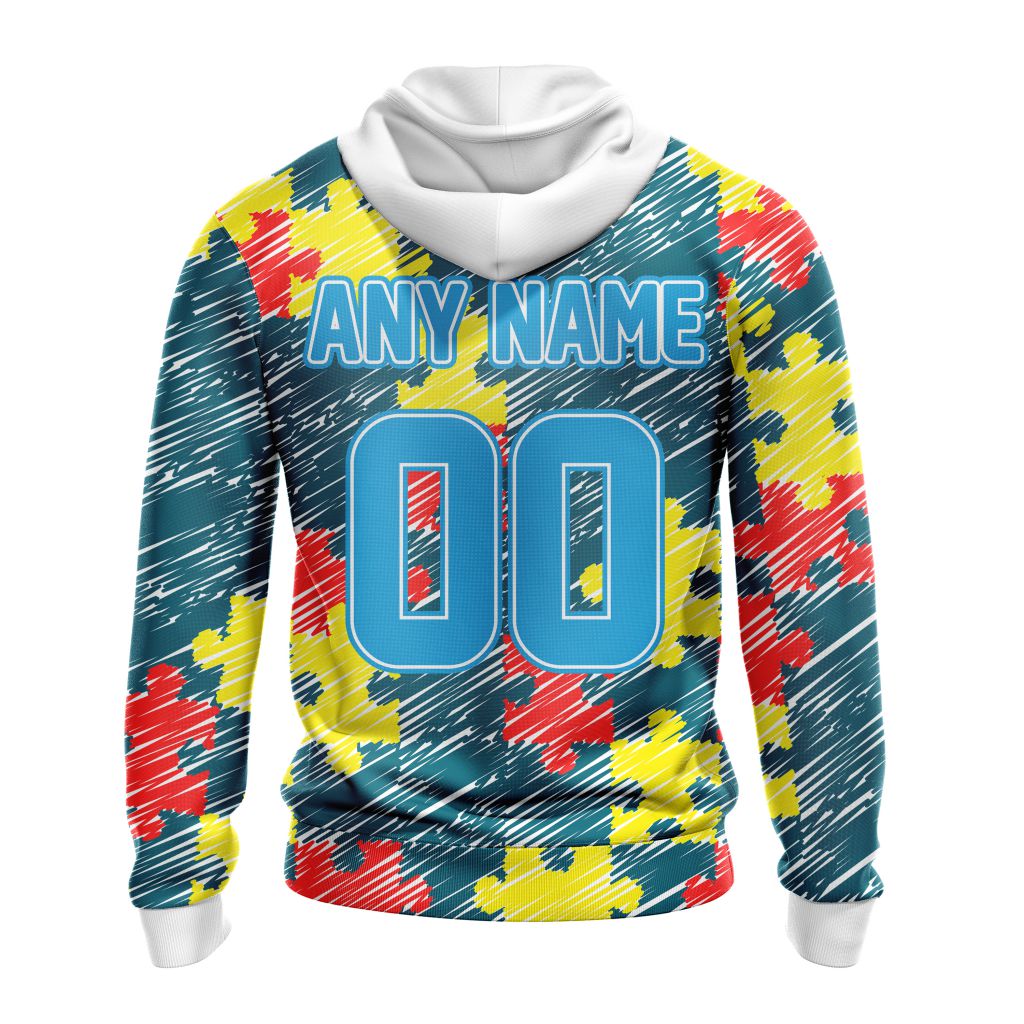 NFL Jacksonville Jaguars Custom Name Number Puzzle Autism Awareness Pullover Hoodie NFL Jacksonville Jaguars Custom Name Number Puzzle Autism Awareness Pullover Hoodie