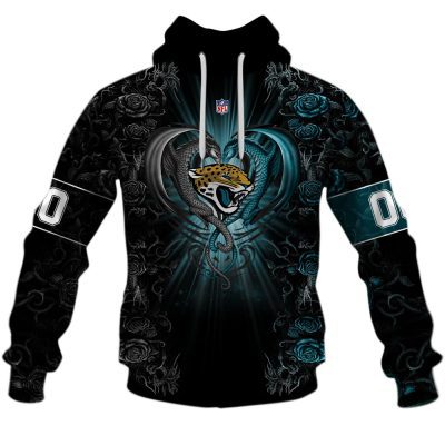 NFL Jacksonville Jaguars Custom Name Number Rose Dragon Pullover Hoodie