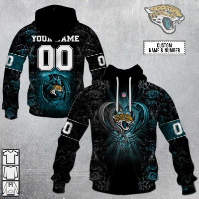 NFL Jacksonville Jaguars Custom Name Number Rose Dragon Pullover Hoodie