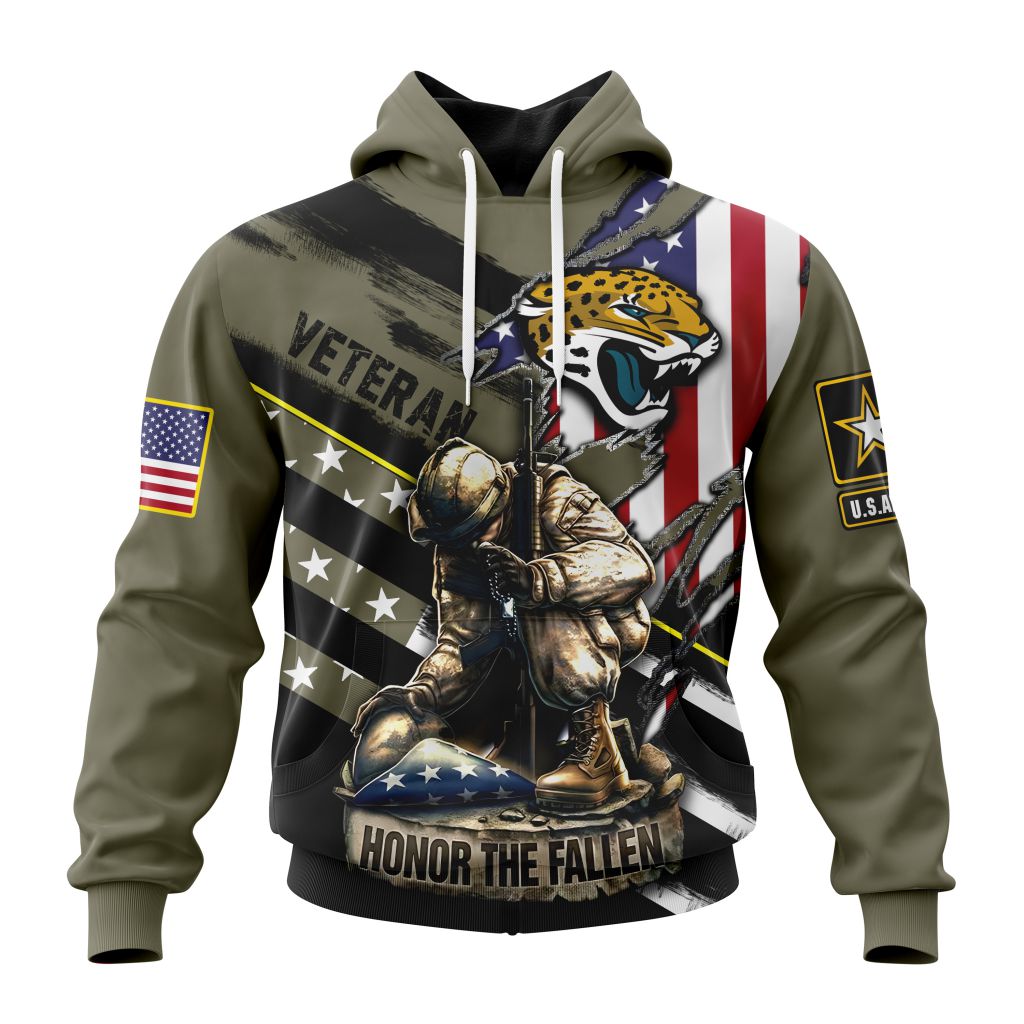 NFL Jacksonville Jaguars Custom Name Number Veterans Kneeling Soldier Pullover Hoodie NFL Jacksonville Jaguars Custom Name Number Veterans Kneeling Soldier Pullover Hoodie