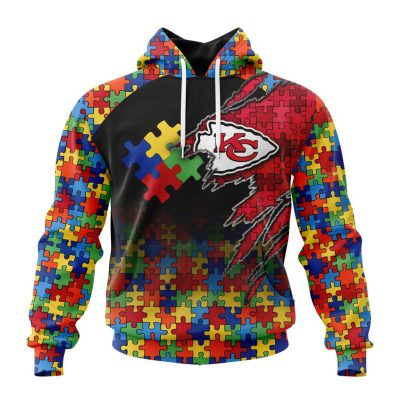 NFL Kansas City Chiefs Custom Name Number Autism Awareness Design Pullover Hoodie