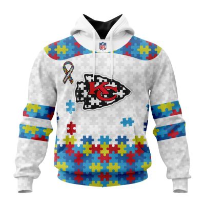 NFL Kansas City Chiefs Custom Name Number Autism Awareness Pullover Hoodie