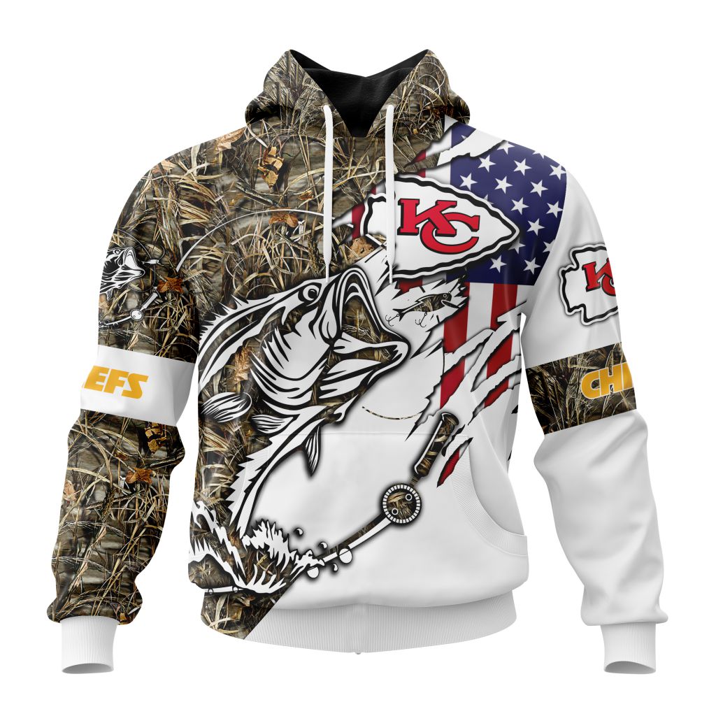 NFL Kansas City Chiefs Custom Name Number Fishing With Flag Of USA Pullover Hoodie NFL Kansas City Chiefs Custom Name Number Fishing With Flag Of USA Pullover Hoodie