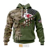 NFL Kansas City Chiefs Custom Name Number Green Camo US Military Pullover Hoodie
