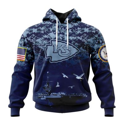 NFL Kansas City Chiefs Custom Name Number Honor US Navy Veterans Pullover Hoodie