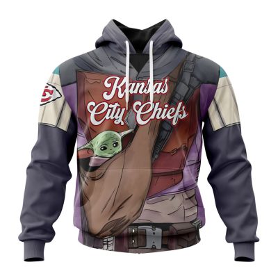 NFL Kansas City Chiefs Custom Name Number Mandalorian And Baby Yoda Pullover Hoodie