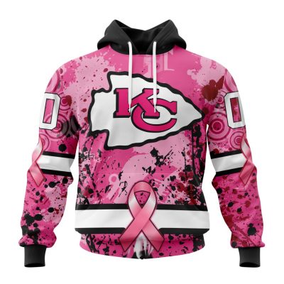 NFL Kansas City Chiefs Custom Name Number Pink Breast Cancer Pullover Hoodie