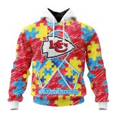 NFL Kansas City Chiefs Custom Name Number Puzzle Autism Awareness Pullover Hoodie
