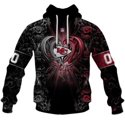 NFL Kansas City Chiefs Custom Name Number Rose Dragon Pullover Hoodie